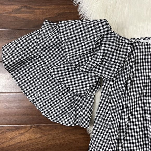 Caroline Constas Size Small Black White Gingham Off The Shoulder Mini Dress - Picture 8 of 11